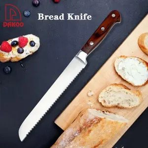 8 inç el yapımı kek kesme bıçağı mutfak bıçağı tırtıklı ekmek bıçağı pakka ahşap dövme kolu