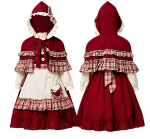 Gaun Gadis Kecil Festival Kostum Halloween Little Red Riding Hood Kostum Pertunjukan Dongeng Anak-anak