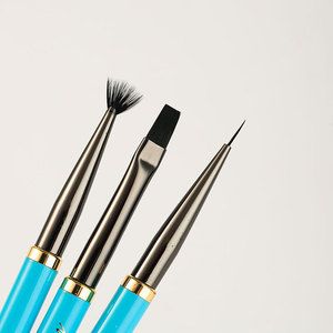 Metal Handle Fan Shape Nail Art Brush <b>Set</b> Soft Floral Gradient Gel Striping Carving Pens <b>Crimped</b> Ferrule - Product Image 5