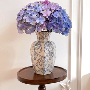 Florero de cerámica de porcelana azul y blanca pintado a mano, decoración de entrada de restaurante, arreglo de flores de peonía de estilo chino Retro - Product Image 4