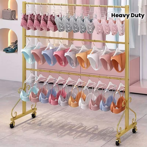 Expositor Móvil de 3 Niveles para Ropa Interior, Sujetadores y Trajes de Baño, Resistente, con Ruedas, Personalizable - Product Image 1