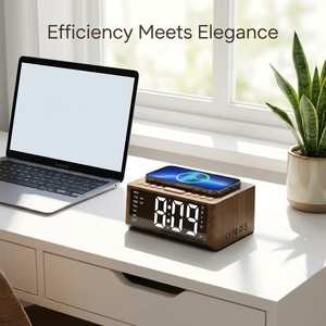 Lampe-haut-parleur portable rechargeable 10W avec support de charge rapide sans fil, lumière d'ambiance LED multicolore et horloge de table - Product Image 1