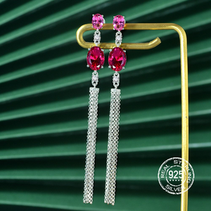 Pendientes de rubí de diamante de alto carbono 8*11 con incrustaciones geométricas de plata S925 - Product Image 2