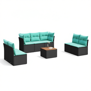 Set Divano da Esterno in Polyrattan Nero con Cuscini, 8 Posti, Stile Contemporaneo, Design Moderno - Product Image 1