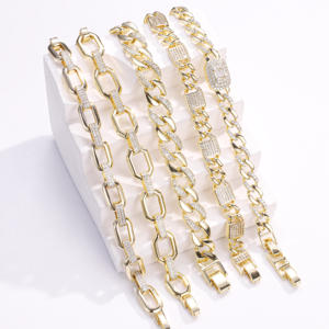 Bracciale di Lusso Leggero Placcato Oro CM14k con Catena Cubana Tempestata di Diamanti, Gioielleria all'Ingrosso di Moda per Uomo e Donna - Product Image 1