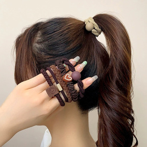 Juego de lazos para el cabello minimalistas de estilo coreano, 5 uds., accesorios para cola de caballo de tela de alta elasticidad con diseño en forma de corazón para uso diario - Product Image 1