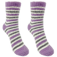 Chaussettes en microfibre douces et moelleuses à rayures, avec logo personnalisé, vente en gros OEM, chaussettes d'hiver pour femmes, super douces, antidérapantes