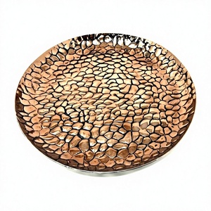 <b>Copper</b> Finish Plates Metal Round Serving Platter Hammered Decorative Tray Fruit Salad Bowl Luxury Wedding Party <b>Table</b> Decor - Product Image 1