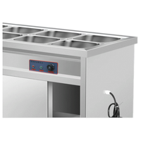 Bain-marie commercial avec porte coulissante, comptoir chauffant pour aliments en acier inoxydable pour cantine et restaurant