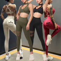 YNSEA Ensemble de sport sans couture pour le yoga et la gym, comprenant un legging en mesh à col halter et un soutien-gorge de sport à dos croisé