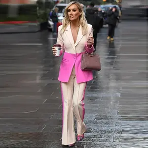 2023 European And American Star Fashion New Business Suit One Button Color Matching + Bell-Bottom Pants Two-Piece