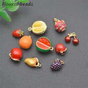 Wholesale Nickel Free Anti Fading Gold Plated Enamel Color Various Small Cute Fruit Charms for DIY Jewelry Bracelet Making