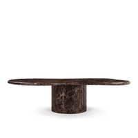 Table basse WeiVibe en marbre Emperador foncé, piédestal sculptural, vente en gros sur mesure pour salon d'entreprise