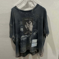 T-shirt Homme TOPSHOW en Coton Délavé Style Rétro Urbain avec Trous et Imprimé Lettres, Coupe Oversize, Idéal Été