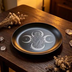 Bandeja Decorativa Triple Diosa de Acero Inoxidable Negro, Tablero de Altar de Bruja, Lecturas de Adivinación, Exhibición de Cristales, Promocional Wiccano - Product Image 4