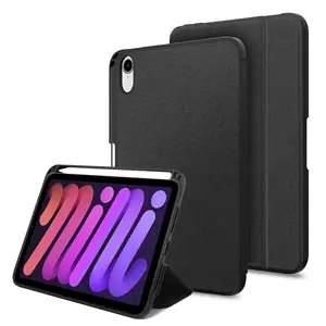 Mini 6 Custom Logo Shockproof Texture Business Trifold Stand Flip Hard Back Cover Tablet Case for iPad Mini 6