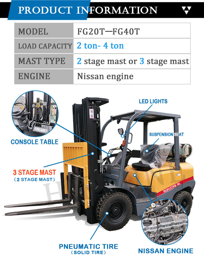 Hifoune EPA engine 3000kg 3 ton 3.5 ton kuvota nissan engine LPG gasoline forklift for sale