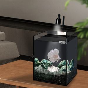 Aquarium de bureau en verre ultra-clair JSD à angle droit, aquarium pour betta, aquarium écologique, transmission de la lumière à 93 %, verre cristal doré - Product Image 5