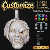Promotion : Pendentif Hip Hop en Argent Sterling 925 avec Moissanite, Portrait 3D Entièrement Pavé, Bijou Personnalisé pour Homme, Idéal Streetwear et Cadeau