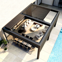 Pergola Bioclimatique Moderne Motorisée en Aluminium à Lames Rétractables, Pliante, Imperméable, avec Toit Pare-Soleil Thermolaqué pour Jardin