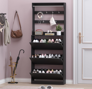 Meuble à chaussures fin avec 3 tiroirs basculants et porte-vêtements, organisateur de rangement 2-en-1 pour chaussures, idéal pour entrée, couloir, salon - Product Image 2