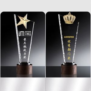 Custom <b>Sandblasting</b> Round Faceted, Plate Crystal Trophy On Holder/ - Product Image 2