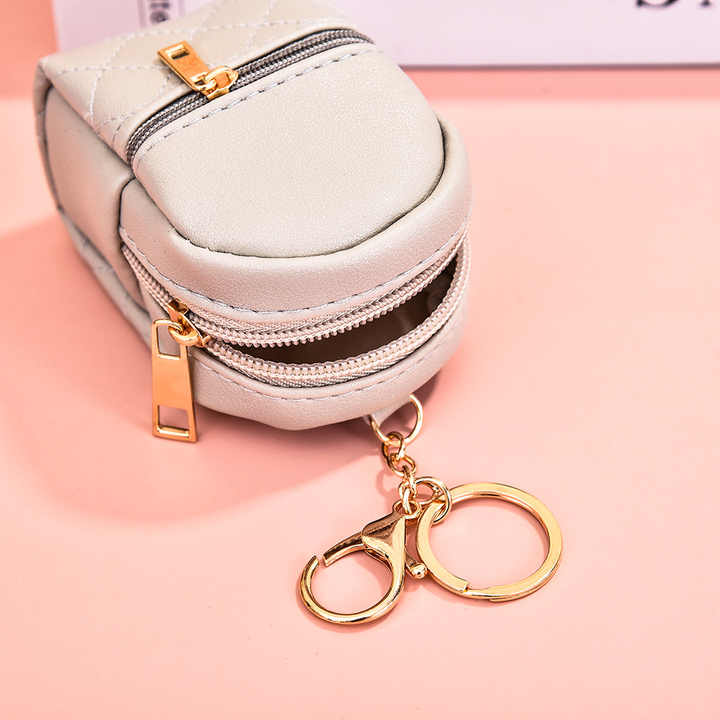 Cute Micro Cosmetic Bag Mini Backpack PU Leather Lipstick Key Card Holder Data Cable Organizer Zipper