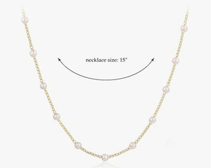 Collar Gargantilla con Cadena de Plata de Ley Chapada en Oro y Perlas Redondas Blancas Auténticas de 3-4 mm - Product Image 5