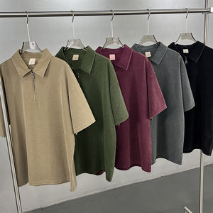 T-shirt unisexe en coton 100% respirant à manches courtes en maille gaufrée pour homme, couleur unie, base de t-shirt, tricot à demi-zip - Product Image 3