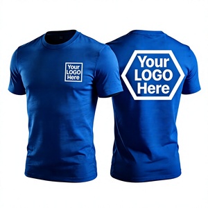Men's Blue Custom Logo T-Shirt Short Sleeve O-Neck Quick Dry Breathable Regular Fit Knitted Fabric Casual Sports Wear - Product Image 1