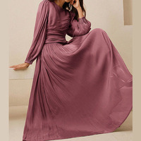 Robe longue élégante pour femme, manches bouffantes, robe de soirée maxi pour femme, col rond, coupe ajustée, taille cintrée, robe maxi pour femme
