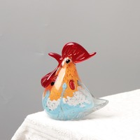 Figurine de coq en verre soufflé à la main style Murano, sculpture animale décorative colorée, ornement de bureau, cadeau
