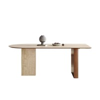 Table à manger en céramique travertin, style rétro français, bois massif, pierre vintage, restaurant, forme extraterrestre, îlot, table à manger, table à manger