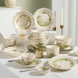 Factory Directly Sell Floral Style Ceramic Tableware <b>Set</b> Green High Quality Light Luxury Nordic Tableware <b>Set</b> - Product Image 6