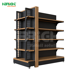 Highbright <b>Black</b> Metal Frame Wood Grain <b>Board</b> Single & Double Sided Supermarket Shelving Solution - Product Image 2