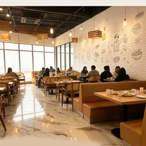 Wooden Square <b>Restaurant</b> Table <b>Set</b> With Rattan Chairs Midcentury Modern Design For Dining Area Commercial Furniture - Product Image 1
