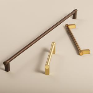 MAXERY Quincaillerie d'armoire en T <span class=keywords><strong>de</strong></span> luxe-Boutons <span class=keywords><strong>de</strong></span> tiroir et poignées <span class=keywords><strong>de</strong></span> tirage en laiton massif avec accents à double bande (tailles personnalisées disponibles) - Product Image 2