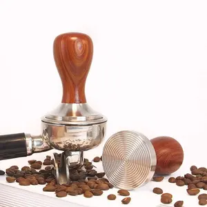Custom Coffee Distributors 51MM 53MM 58MM Solid Wooden Handle Wood Tampers For Barista