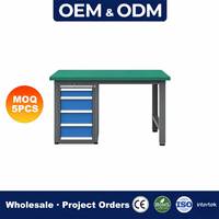 Banc de travail industriel en acier robuste avec cinq tiroirs, table de rangement d'outils pour garage et atelier, fabricant et fournisseur OEM ODM sur mesure