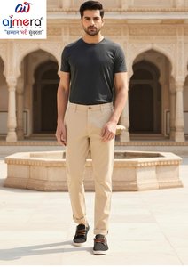 Pantalon droit pour homme, chinos décontractés, poches latérales, coupe classique, aspect denim délavé, tenue quotidienne, confortable et élégant - Product Image 2
