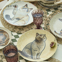 Assiettes en céramique Joyye Mosaic Animal Pet Design, impression numérique personnalisée, assiettes à dîner en porcelaine pour chat et chien, pour la décoration de la table à la maison