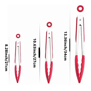 Pinces en silicone souple avec poignée antidérapante en acier inoxydable épaissi Ensemble d'ustensiles multi-usages pour barbecue, pain et gâteau - Product Image 2
