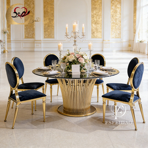 ชุดโต๊ะรับประทานอาหารทรงกลมหน้ากระจกฐานสแตนเลสสำหรับงานแต่งงาน 6 ที่นั่ง โรแมนติกและสง่างาม สไตล์ร่วมสมัย เหมาะสำหรับใช้ในครัว โรงแรม - Product Image 6