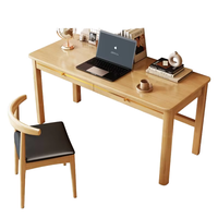 Escritorio Nórdico Minimalista de Madera Maciza de Caucho, Color Natural, Mesa de Trabajo para Oficina en Casa con Cajón, Mesa de Estudio para Computadora Portátil