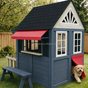 Casa de juegos infantil Outsunny de madera de abeto chino para niños de 3 a 7 años con valla, soporte para plantas, puerta y ventanas - Product Image 2