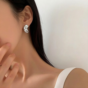 S925 Sterling <b>Silver</b> Irregular Geometric <b>Stud</b> Earrings For Women Everyday Wear - Product Image 5