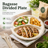 Bandeja de Almuerzo Ecológica de Caña de Azúcar con Bisagras - Contenedor Desechable Compostable para Comida para Llevar, Bandeja de Alimentos de Bagazo
