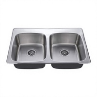 Évier de cuisine double en acier inoxydable brossé rectangulaire à poser sur comptoir sans robinet