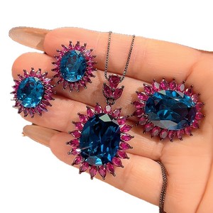 9 Conjuntos de Joyería de Zirconia Simulada de Zafiro de 15*20mm al por Mayor, Chapados en Oro Negro sobre Cobre, Ideales para Pendientes, Anillos y Collares - Product Image 2