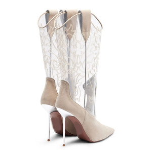 Botas Vaqueras de <span class=keywords><strong>Mujer</strong></span> con Diseño de Marca, Estilo 2026, Parte Superior de Gamuza y PVC - Product Image 3